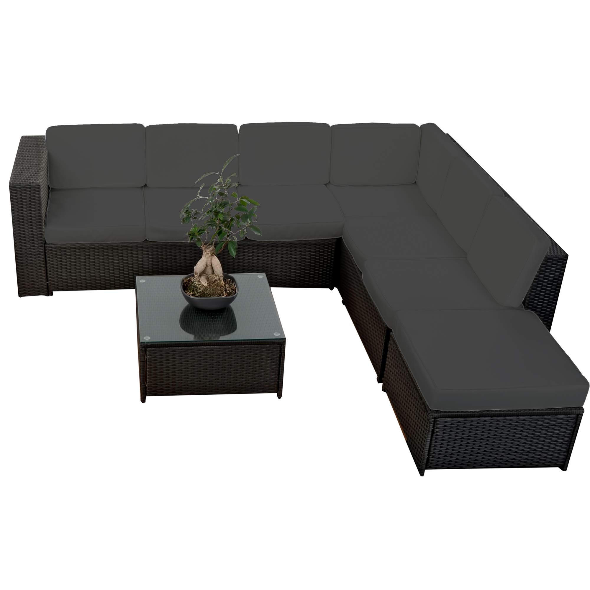 XINRO 20tlg Rattan Garten Lounge Gartenmöbel Set - LoungeSet Polyrattan Garnitur Sitzgruppe - In/Outdoor - handgeflochten - mit Kissen - schwarz