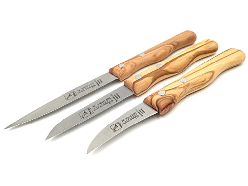 H. Herder Solingen 3 Küchenmesser/Schälmesser/Mittelspitz Spezialstahl rostfrei Olive 3er-Set