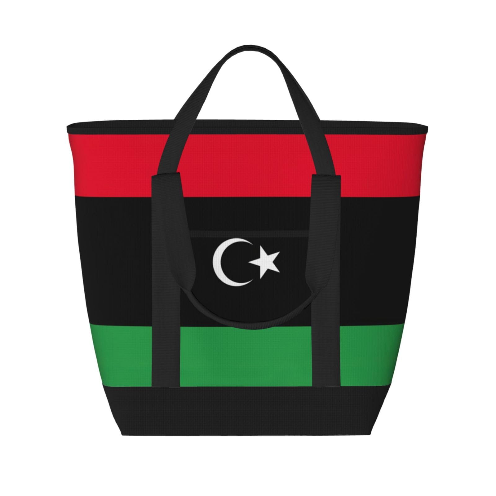 YQxwJL Isolierte Kühltasche mit libyscher Flagge, großes Fassungsvermögen, Einkaufstasche, Reisen, Strand, wiederverwendbare Einkaufstasche für Erwachsene, Schwarz, Einheitsgröße, Schwarz ,