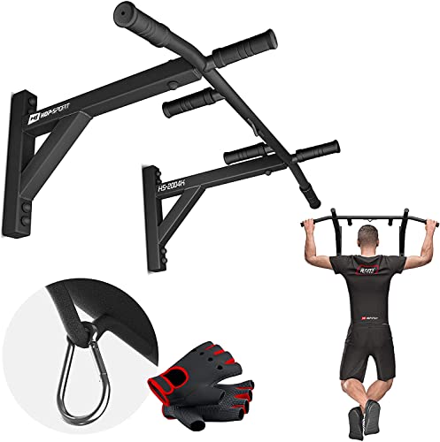 Hop-Sport Multigriff Klimmzugstange für Wandmontage HS-2004K – Profi Fitness Pull Up Bar mit 6 rutschfesten Griffen und Halterung für Boxsack oder TRX