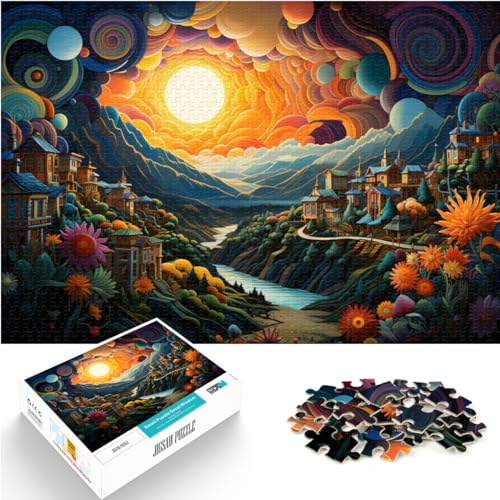 Puzzle mit Psychedelischer, farbenfroher Landschaft für Erwachsene, 1000-teiliges Puzzle, Holzpuzzle, Spielzeug, Puzzle, Lernspiele, Stressabbau-Puzzle, 1000 Teile (50 x 75 cm)