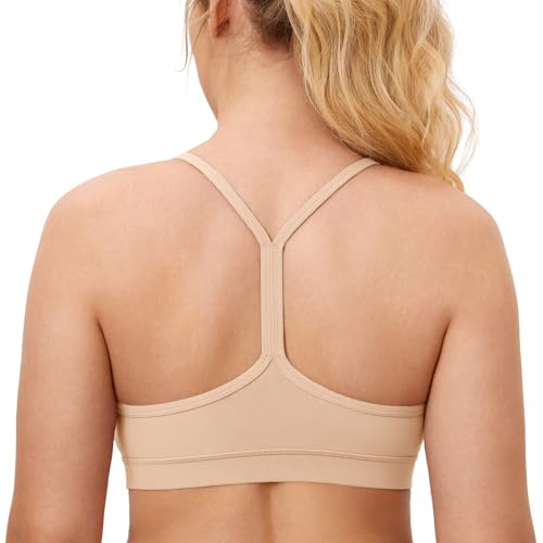 MOMANDA Damen Still Sport BH Unterstützung Y Zurück Racerback Stillen BHS Mutterschaft Gepolstert Workout Yoga Beige XL