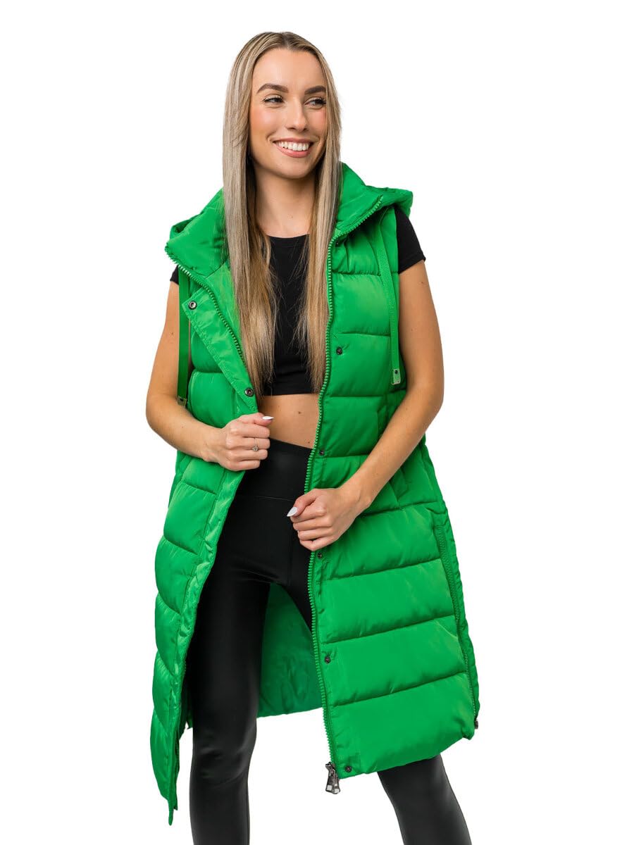 BOLF Damen Weste Bodywarmer Steppweste Daunenweste Funktionsweste Vest Ärmellose Sportweste Kapuzenweste Wärme Freizeit Outdoor Slim Fit Modellauswahl MY6315 Grün L [U1U]