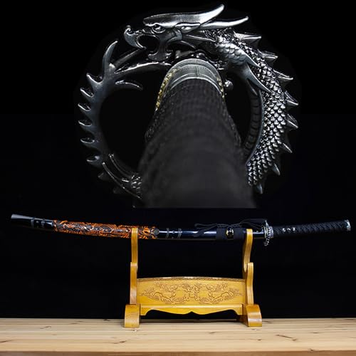 103.5cm Echtes Katana mit Scheide,Handarbeit Bokken,Kohlenstoffreicher Stahl Japanisches Samurai-Schwert,Handgefertigtes Metallschwert für Cosplay,Display-Dekor,Sammeln,Kendo,Iaido