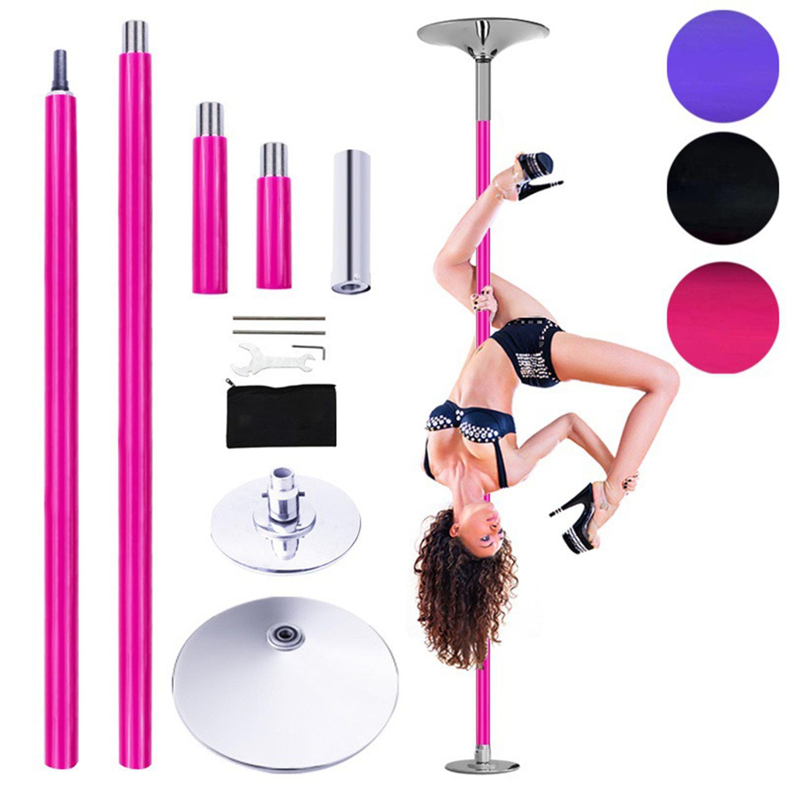 Gvqng Tanzstange, Drehbare Statische Tanzstange, Hochleistungs-Stripperstangen, Tragbare, Abnehmbare Pole-Dance-Stange, Professionelle Tanzstange, FüR Fitness, Training,Rosa