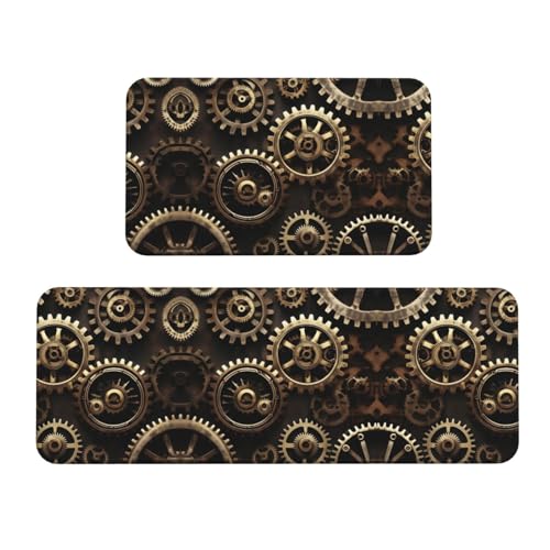 YQxwJL Coole Steampunk-Küchenteppiche, rutschfeste Küchenmatte, 2er-Set, bequeme Stehbodenmatten für Küche, Büro