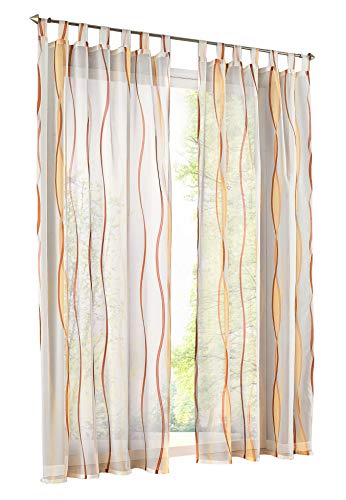 1 Stück Gardinen mit Wellen Muster Design Schals Voile Transparent Fenster Vorhang (BxH 140x225cm, Orange mit Schlaufen)