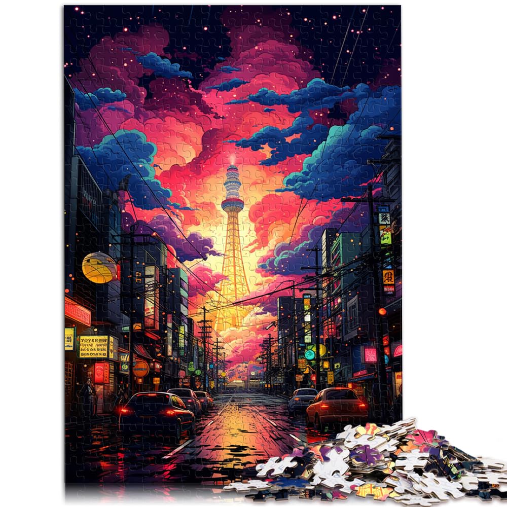 Puzzle, farbenfrohes psychedelisches Neon-Puzzle mit Tokio-Stadtmotiv, 1000 Teile, Holzpuzzle, Lernspiele für Zuhause, DIY-Spielzeug, 1000 Teile (50 x 75 cm)