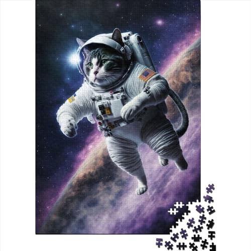 Puzzle für Erwachsene, 1000 Teile, Weltraumkatze, Holzpuzzle, Puzzle für Erwachsene, Lernspiel, Herausforderungsspielzeug (Größe: 75 x 50 cm)