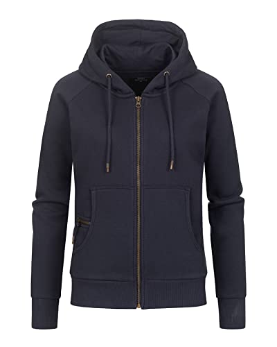 Happy Clothing Damen Sweatjacke mit Kapuze Zip Hoodie Kapuzenjacke Basic Einfarbig S M L, Größe:XS, Farbe:Dunkelblau