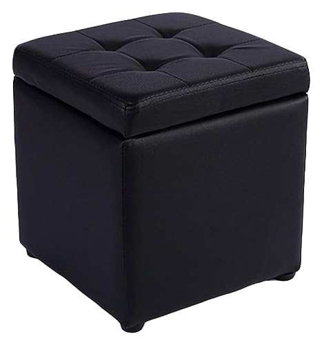 RAABYU Fußstütze Kunstleder Aufbewahrung Fußhocker Pouf Sitzbank,Würfel Mit Scharnier Top Organizer Box Pouf Truhe Einzelsitz-blau 30x30x35cm