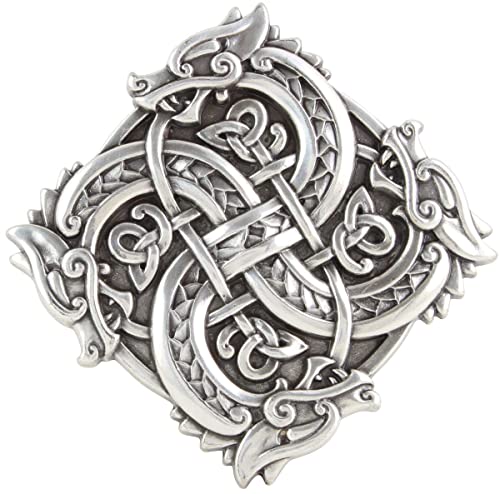 Gürtelschnalle Celtic Dragons 4,0 cm | Buckle Wechselschließe Gürtelschließe 40mm Massiv | LARP- und Mittelalter-Outfit | Silber