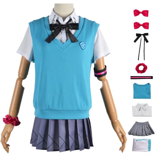 JGZGCG Miku Cosplay Kostüm Set mit Perücke Anime H'atsune Miku 16. Jahrestag Verkleidung JK Uniform Weihnachten Halloween Karneval Party Bühnenauftritt Kostüm Erwachsene