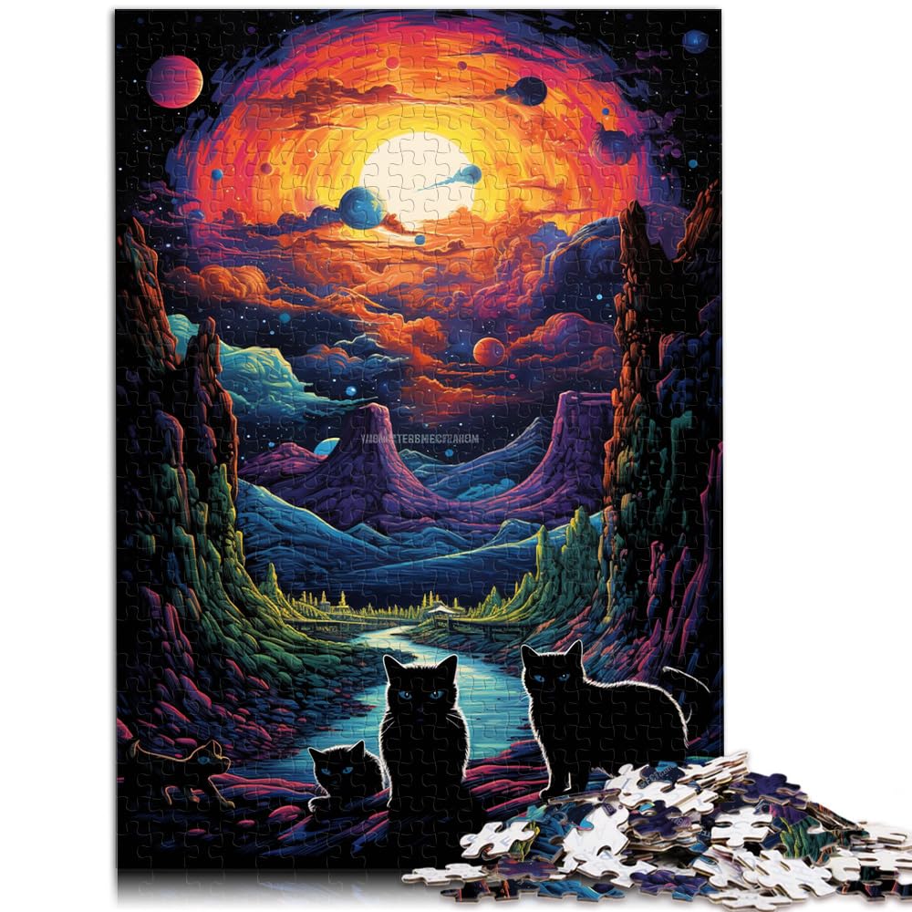 Puzzles, Geschenke, Spielzeug, Leuchtend Bunte Katzen auf dem Planeten, 1000-teiliges Puzzle für Erwachsene, Holzpuzzle als Geschenk für die ganze Familie, 1000 Teile (50 x 75 cm)