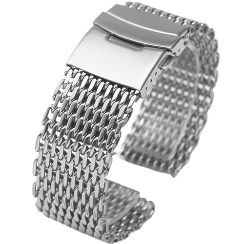 THBGTCNQ 18 20 22 24 mm Mesh-Armband aus massivem Edelstahl, verstellbares Armband for Smartwatch, Quarzuhr, Herrenarmband, Uhrenzubehör(Silver,22mm)