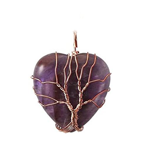 Natürlicher Kristall Quarz Stein Amethysten Reiki Baum des Lebens Hexagon Herz Chakra Stein Anhänger Draht umwickelter Schmuck,Amethyst 26