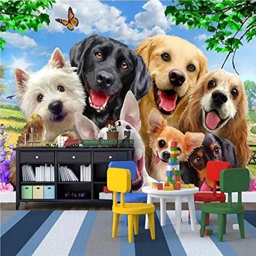 XLMING Tier Hund Niedliche Blume Bunte Bilder Küche Esszimmer Arbeitszimmer Wohnzimmer TV Hintergrund Wand 3D Tapete-150cm×105cm