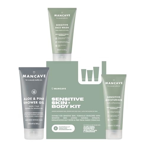 Mancave Sensitive Skin und Body Kit Geschenkset Für Männer, Vegan und Cruelty, Face Wash, Shower Gel, Herren Gesichtscreme, Moisturiser, Geschenk für Männer