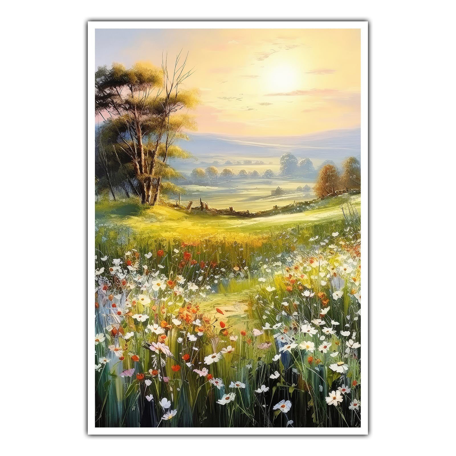 CanvasArts Frühling/Sommer Blumenwiese B - Poster - Feld Blumen Sonne Landschaft (70 x 50 cm, Poster, Blumenwiese B)