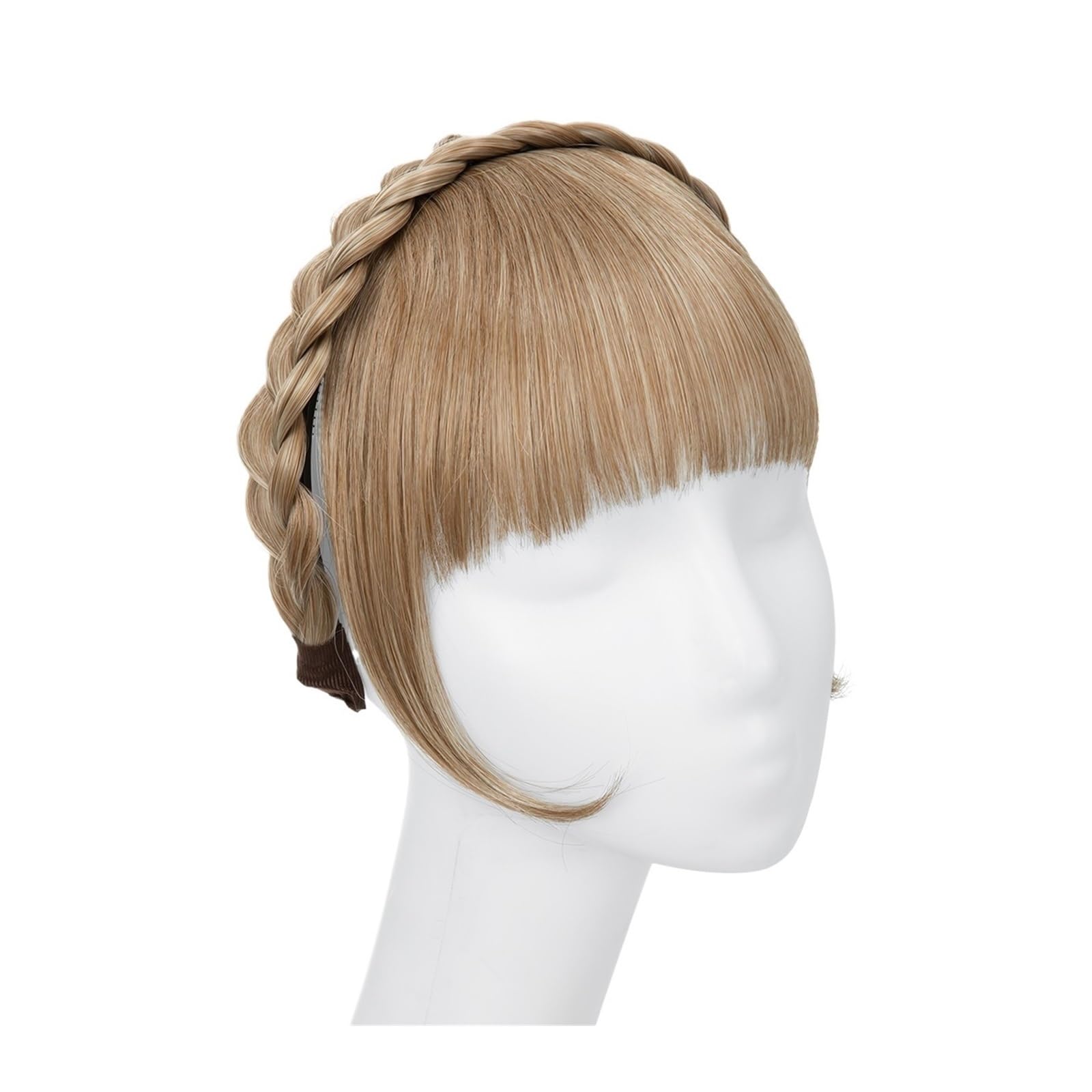 Pony Extension für Damen Synthetische Stirnband-Pony-Verlängerung, Kunsthaar, stumpfe Fransen mit langen Seiten for Frauen, natürlicher falscher schwarz-braun-blonder Pony Fringe Bangs(27B-613)