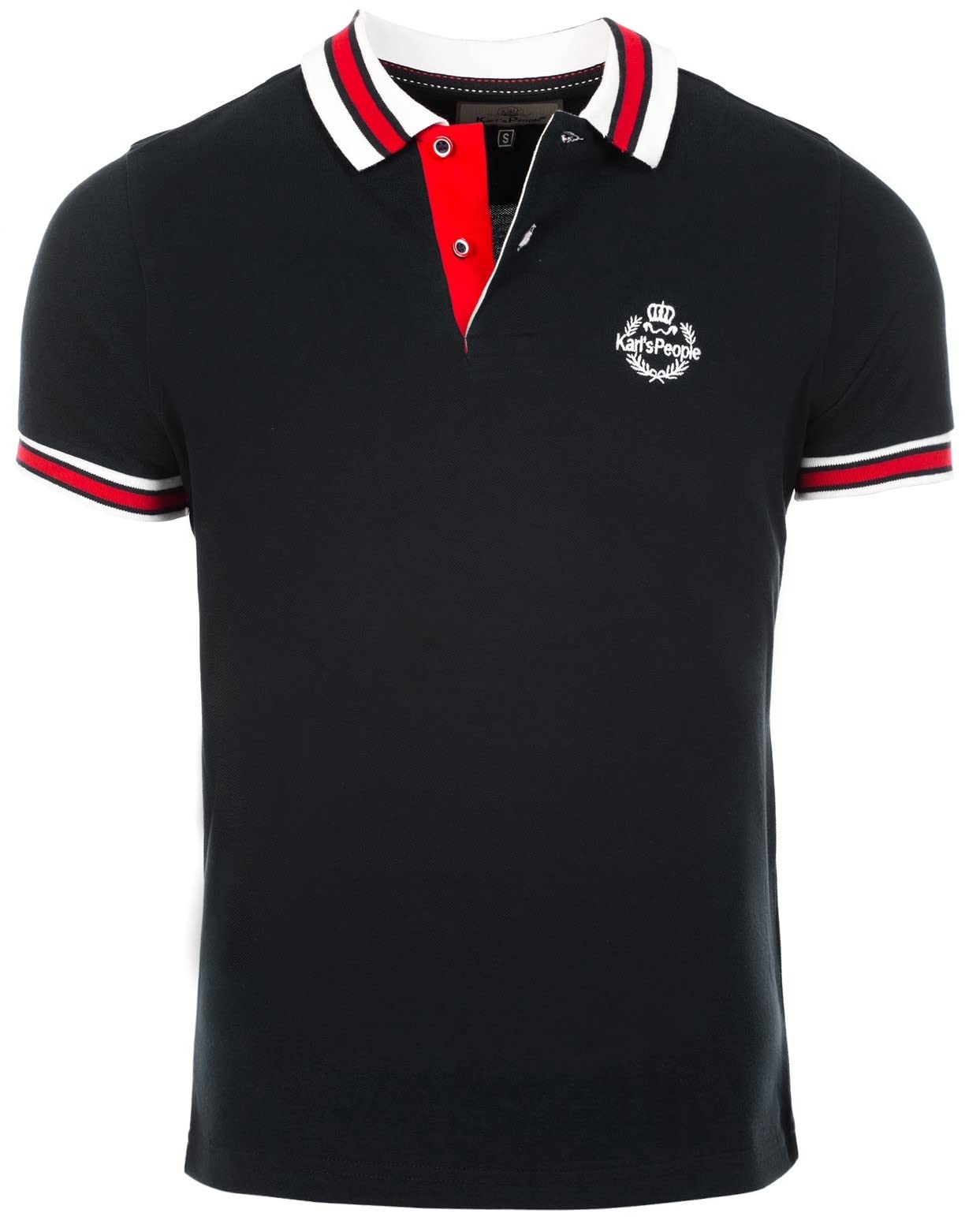 Karl´s People Kurzarm Poloshirt für Herren 100% Baumwolle by Carisma • Herren Polo Shirt mit Stickerei • Angenehmes Regular Fit Shirt für Büro und Freizeit K-129 Black L