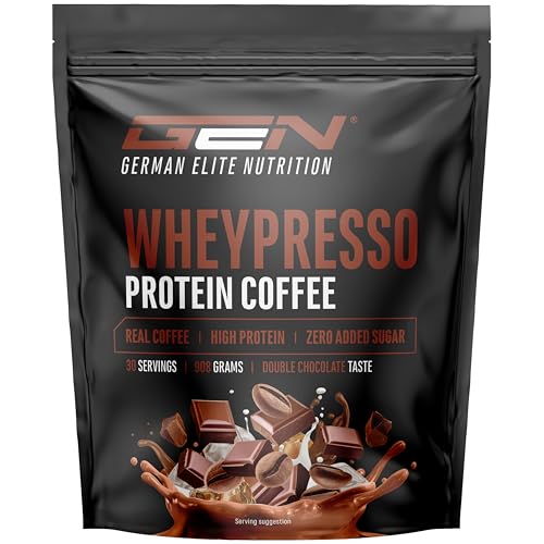 Wheypresso Protein Coffee - Eiweiß-Pulver mit Whey-Konzentrat & Isolat - Mit echtem Kaffee & Koffein - Cremiger High Protein Drink - (1x 908 g, Double Chocolate)