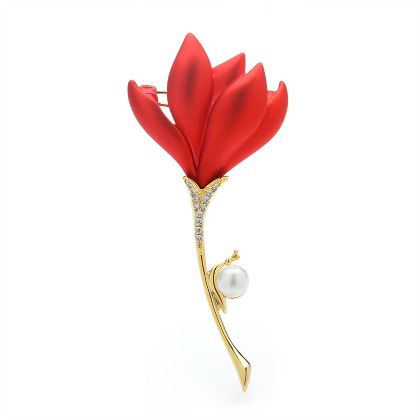 AIHEDOUJ Pin Schmuck Geschenke für Frauen Damenmode-Accessoires Damen Elegante rote Emaille-Brosche Magnolien-Blumenbrosche Party-Bankett-Brosche Broschen und Anstecknadeln