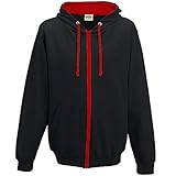 Just Hoods Unisex Kapuzen-Sweatjacke/Jet Black/Fire Red, XL