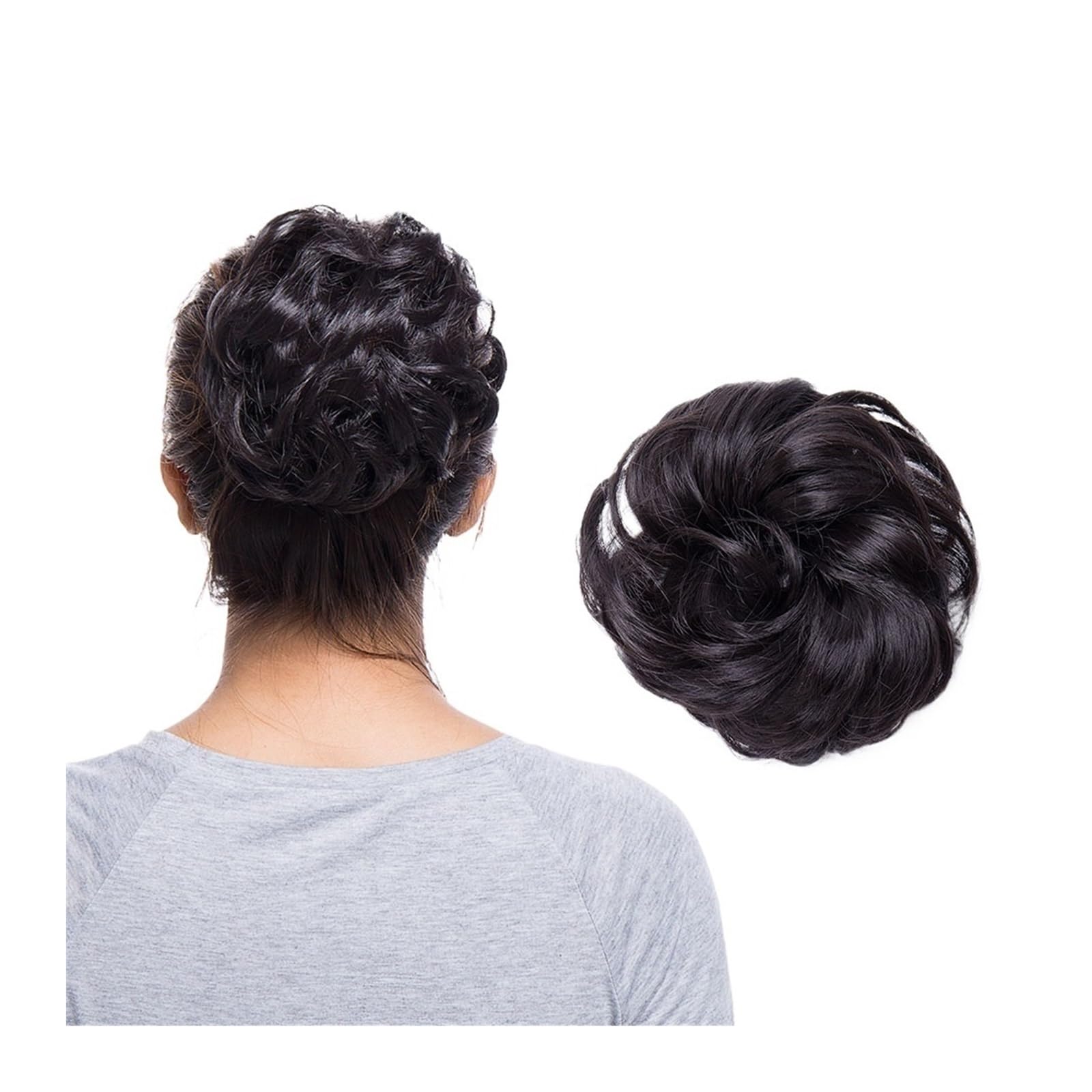 Haarteil Haargummi Synthetischer, unordentlicher Haarknoten, Haarknoten, künstliches Haar, Chignon, elastisches Haarband, Haarteile for Frauen, Hochsteckfrisur, Donut-Chignon Haarverlängerung(Dark bro