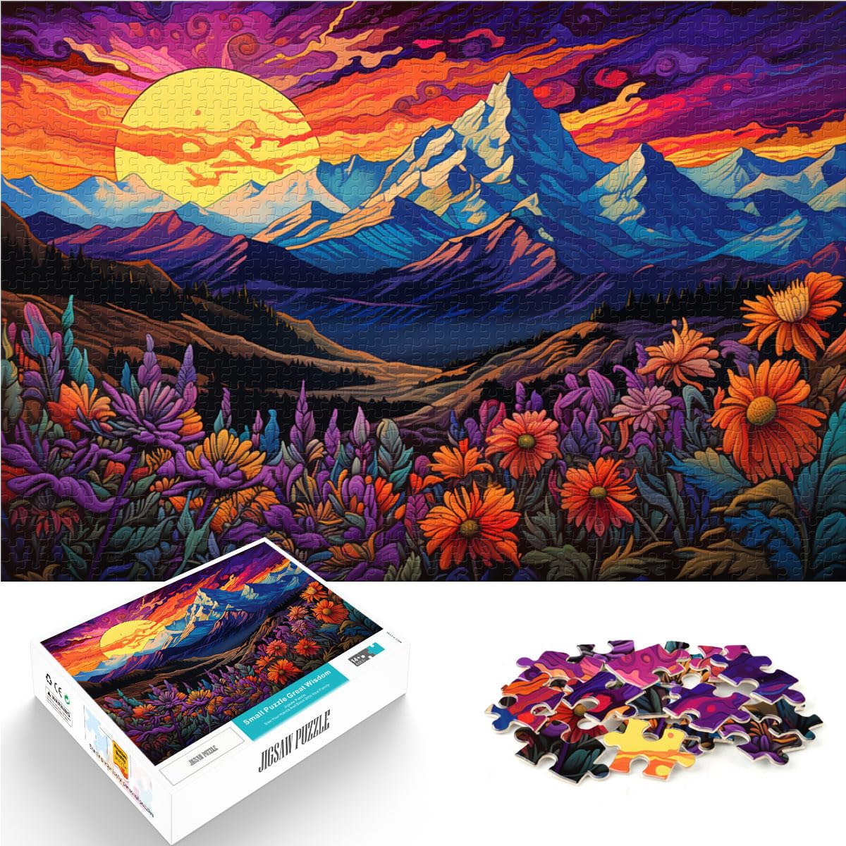 Puzzles Bunte Blumen und Berge Puzzles für Erwachsene 1000-teiliges Holzpuzzle Jedes Teil ist einzigartig - Anspruchsvolles, unterhaltsames Familienspiel 1000 Teile (50 x 75 cm)