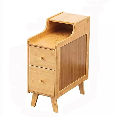 Nachtschrank Ganzholz-Nachttisch mit zwei Schubladen, Originalholzfarbe/Dunkelbraun, Nachttisch, schmaler Seitenschrank, Nachttischmöbel for kleine Stauräume Stauraum für Schlafzimmer(Color,Mittel)