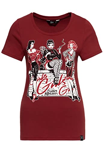 Queen Kerosin Damen Vintage Shirt | T-Shirt | Slim Fit | Frontprint | Kurzarm | Retro | Vintage | Pin Up | Girls Girls Girls Girls