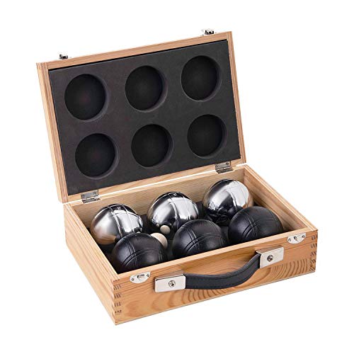 Weible Spiele 010208 - Boules-Set in Holzkiste, 6-teilig, schwarz/Silber