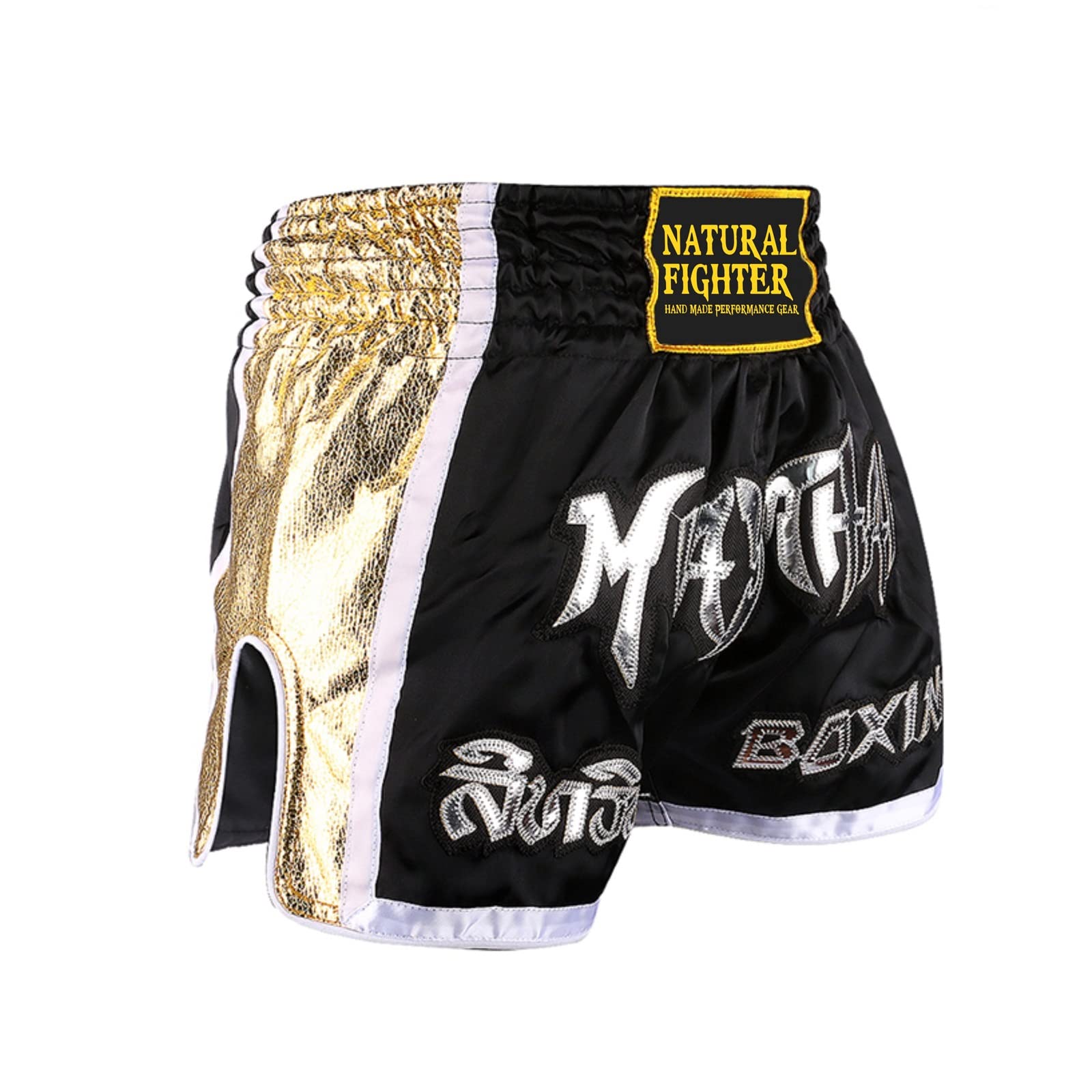 MMASPORT The Fight Evolution Muay Thai Shorts Satin für Thai Boxen Kick Boxing MMA Sanda Vale Tudo, Schwarz , M