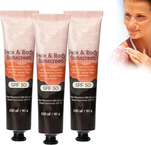 Sky Sol Sunscreen for Face & Body SPF 50, Moisturizing Sunscreen, Natural Mineral Sunscreen, Non-Greasy Formula Tallow Sunscreen (3pcs)