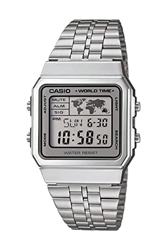 Casio Unisex Digital Quarz Uhr mit Edelstahl Armband A500WA-7