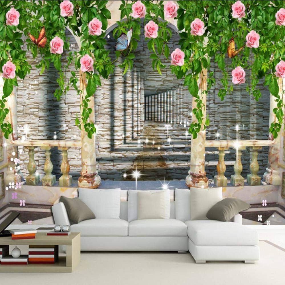 Rose Vine Geometrischer Raum 3D Tapete Poster Restaurant Schlafzimmer Wohnzimmer Sofa TV Dekorative Wand-300cm×210cm