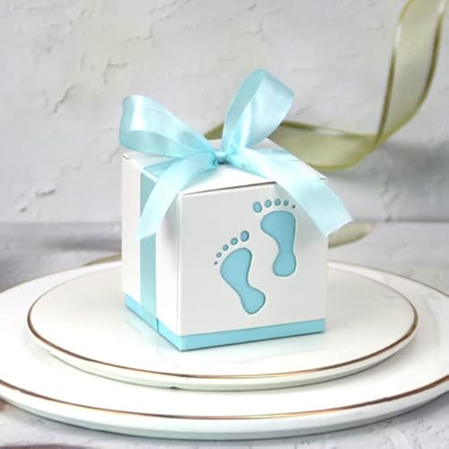 20/50/100 stücke Baby Fuß Pralinenschachtel Kutsche Süße Tasche Fußabdrücke Party Favor Geschenkboxen Babyparty GeburtstagTaufe Container-Fuß Hellblau,20 stücke