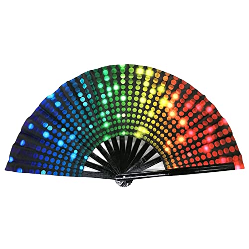 YIHANSS 1 x großer faltbarer Handfächer, faltbar, mit Punkt-Regenbogen-Aufdruck, Festival-Handfächer, 33 cm, großer faltbarer Handfächer, Handfächer als Geschenk (Farbe: Grau)