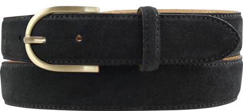 BELTINGER Damen-Gürtel aus Veloursleder 3,0 cm | Velour-Ledergürtel für Damen 30mm | Wildleder-Gürtel mit runder, goldener Gürtelschließe | Schwarz 120cm