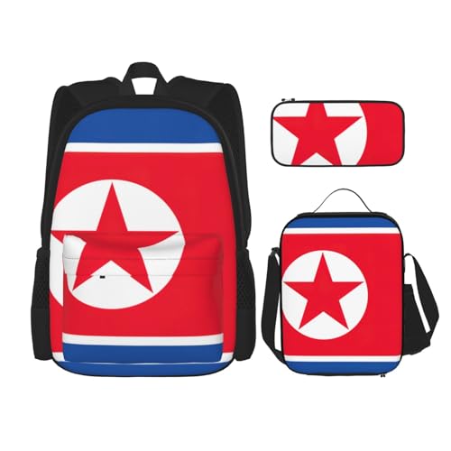 WURTON Schulter-Rucksack mit koreanischer Flagge, 3-in-1, Büchertaschen-Set, Lunchbox, Federmäppchen, Reise-Laptop-Tagesrucksäcke, Schwarz, Einheitsgröße, Schwarz , Einheitsgröße