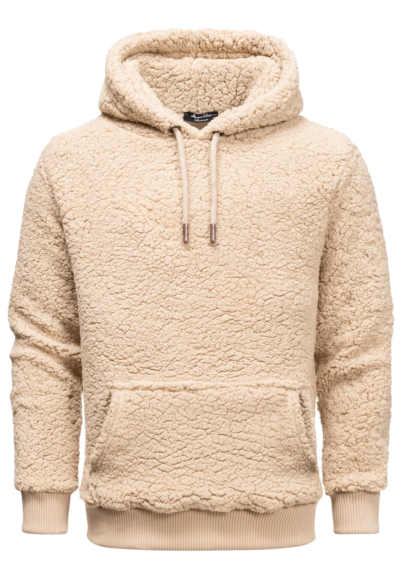 Amaci&Sons Herren Kapuzenpullover Teddyfell Teddy Sweatjacke Plüsch Hoodie Pullover Sweatshirt 4067 Beige L