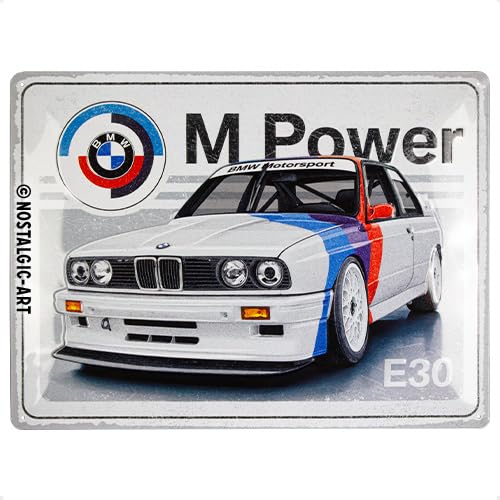 Nostalgic-Art Retro Blechschild, 30 x 40 cm, BMW Motorsport – M Power E30 – Geschenk-Idee für BMW Fans, aus Metall, Vintage Design