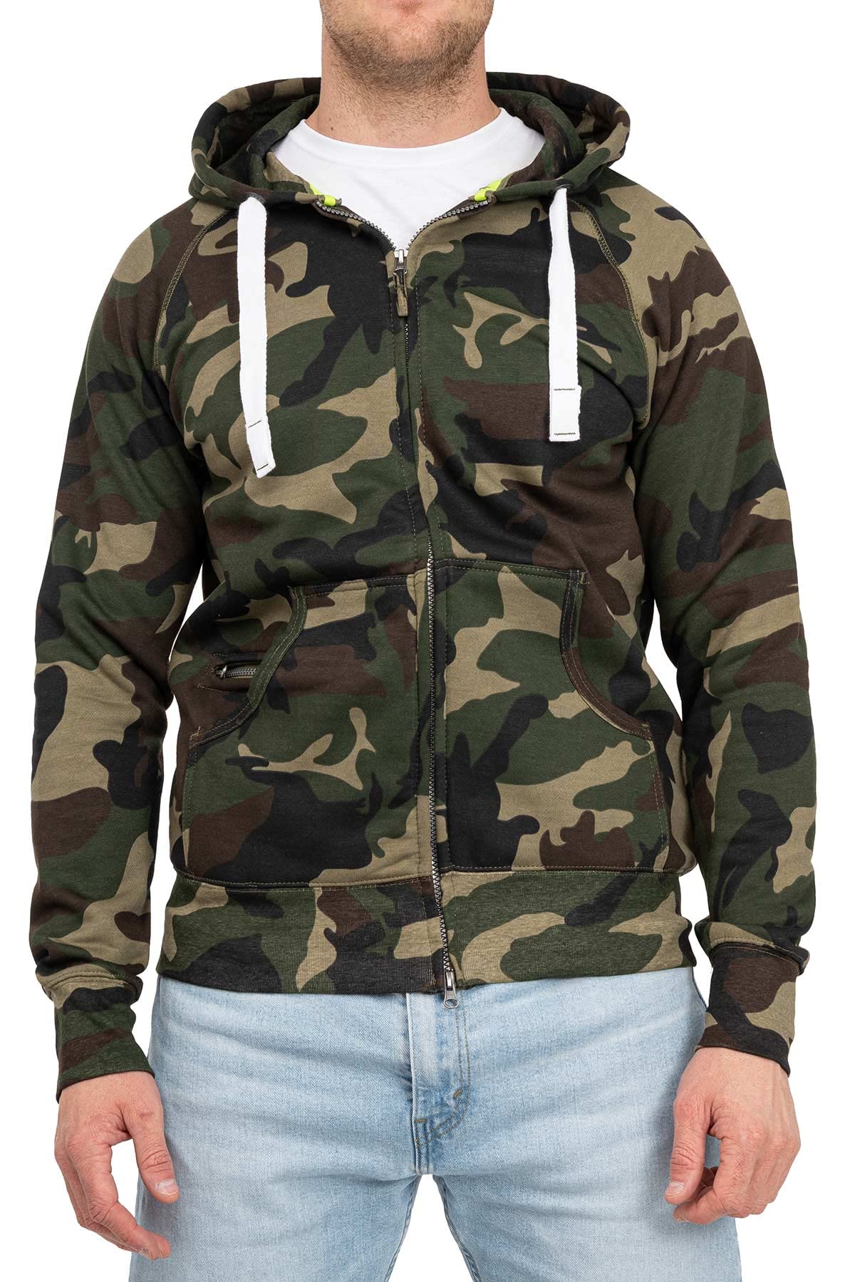 Happy Clothing Herren Sweatjacke Zip Hoodie Kapuzenjacke Militär Tarnmuster Camouflage, Größe:3XL, Farbe:Grün