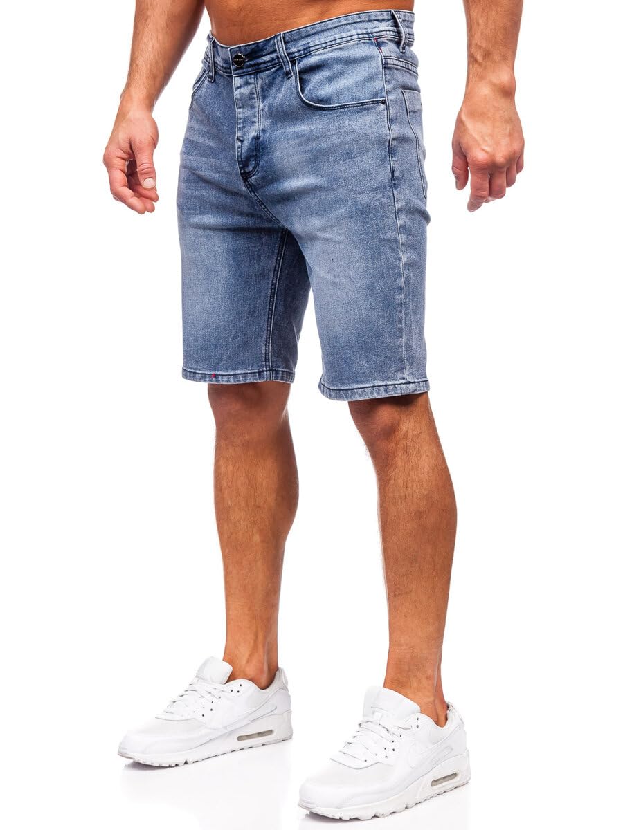 BOLF Herren Jeans Shorts Kurze Jeanshose Stretch Denim Bermudas Kurze Hose Cargo Cargoshorts Used Look Baumwolle Sommer Freizeithose Slim Fit MP0277BS Dunkelblau L [7G7]