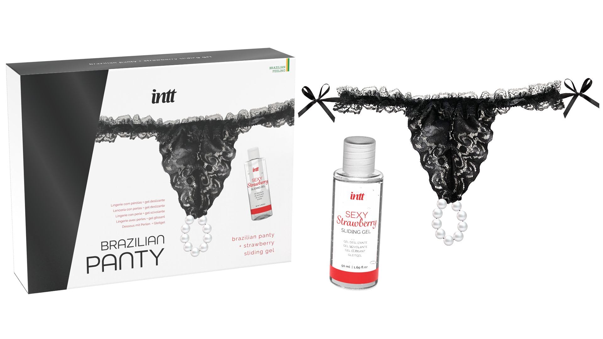 INTT RELEASES - BRAZILIAN BLACK PANTY WITH PEARLS AND LUBRICANT GEL 50 ML