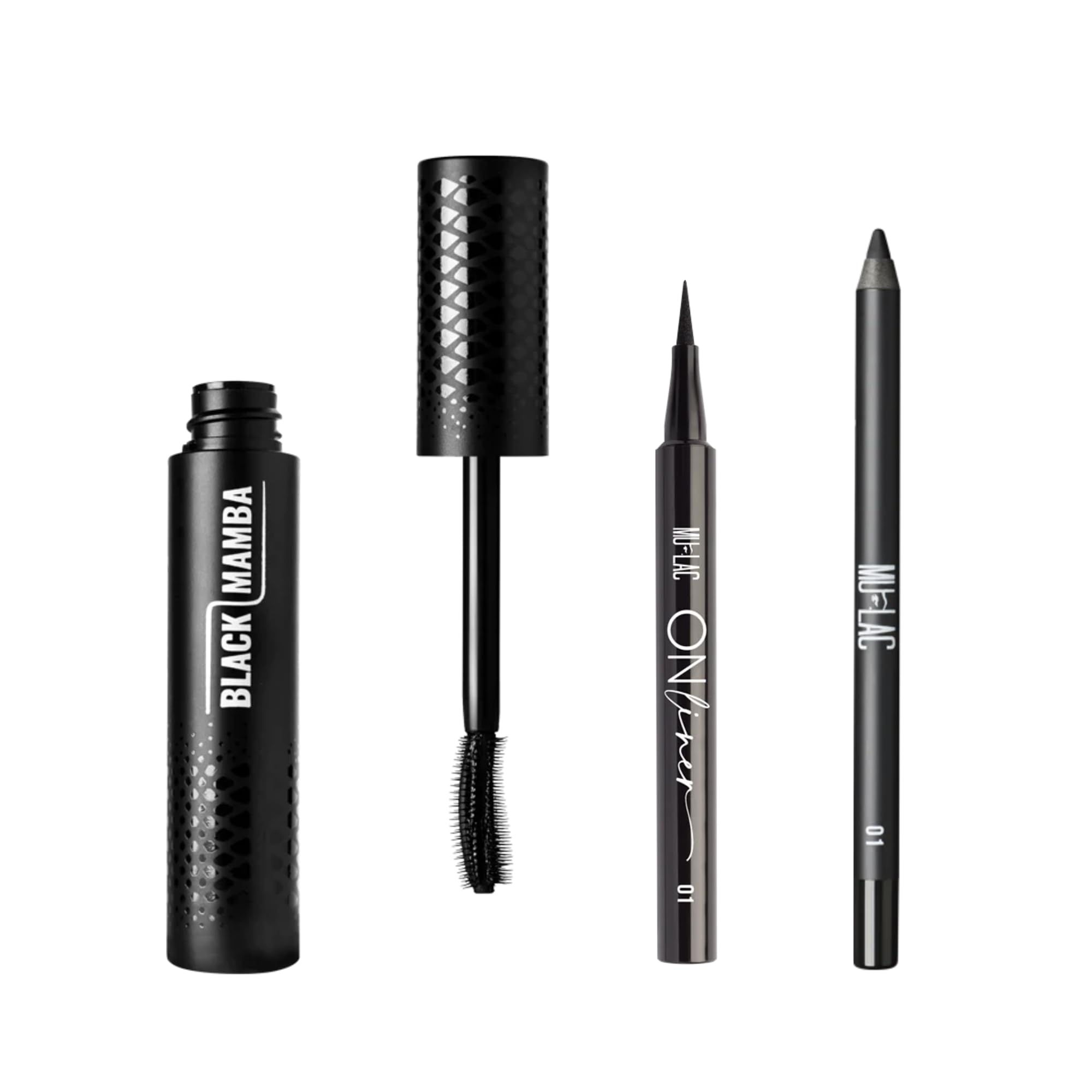 Mulac Cosmetics Kit Black MAMBA Wimperntusche Verlängerung + SHIVA Bleistift Schwarz Augen + Total Black Onliner Vegan Eyeliner