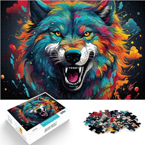 Puzzle zum Verschenken, Bunter Psychedelischer Wolf für Erwachsene, 1000-teiliges Puzzle, Holzpuzzle, einzigartige Heimdekoration und Geschenke, 1000 Teile (50 x 75 cm)