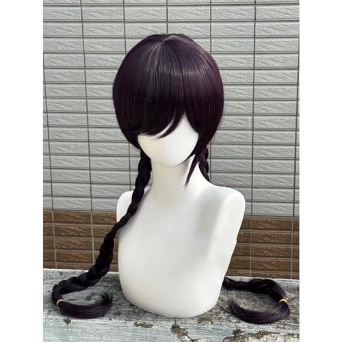 WCCNKK Anime Cosplay Perücke, Danganronpa Toko Fukawa Perücke, Lila Doppelt Geflochtenes Langes Haar, Mit Perückenkappe, Für Party Alltag Halloween Perücke, Halloween, Anime-Ausstellung