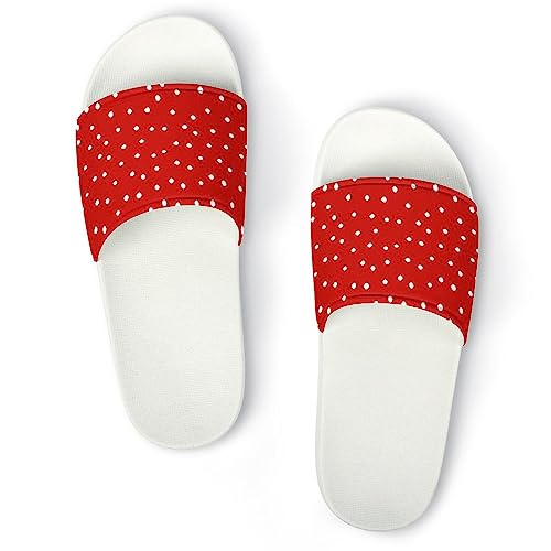 HABXNJF Duschpantoffeln Rot Weiß Polka Dots Sliders für Damen Herren Rutschfest Slides, Weiß, Rot und Weiß gepunktet, 39 2/3 EU